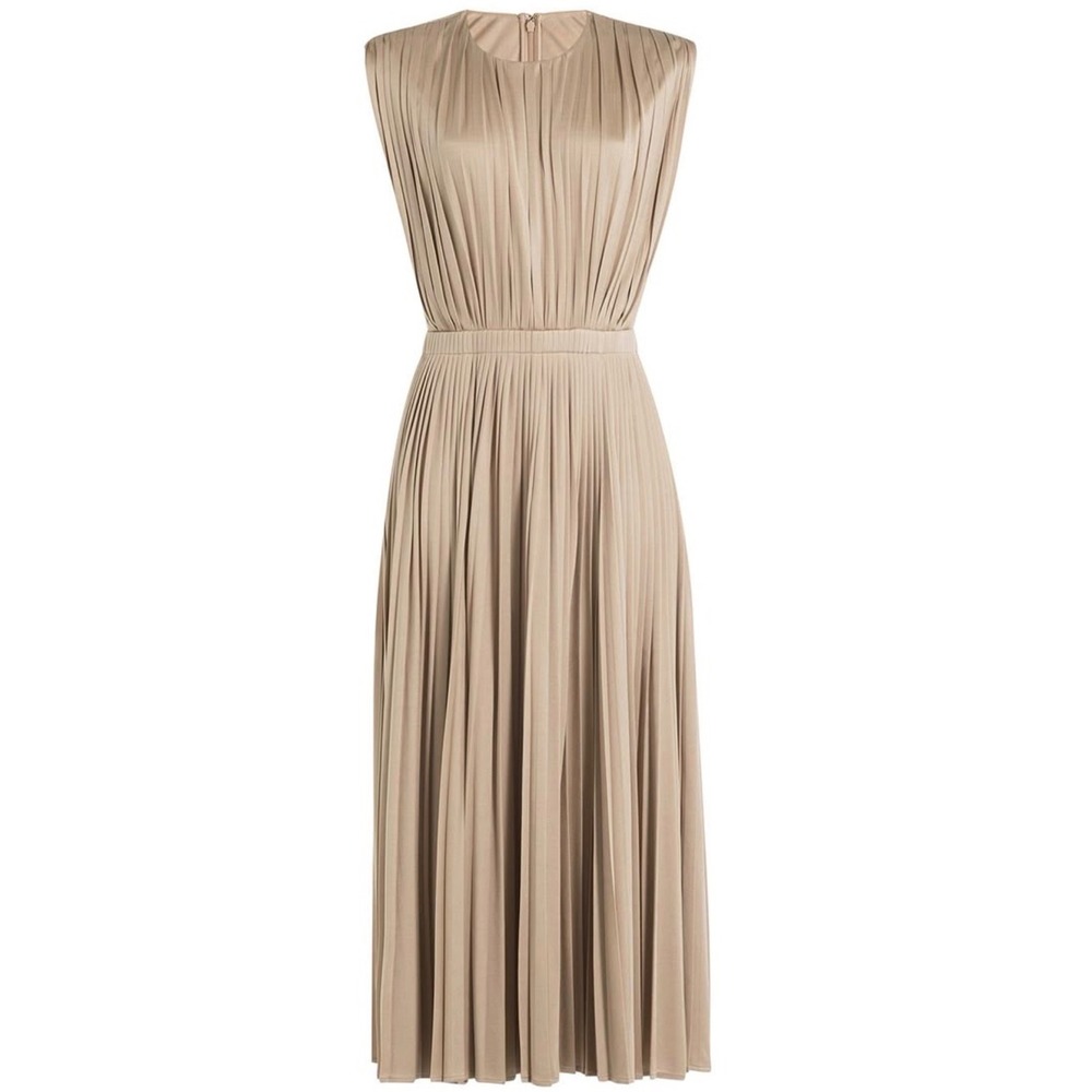 Valentino Balletts Russes Pleated‎ Silk Dress Beige Open Back Midi Sleeveless